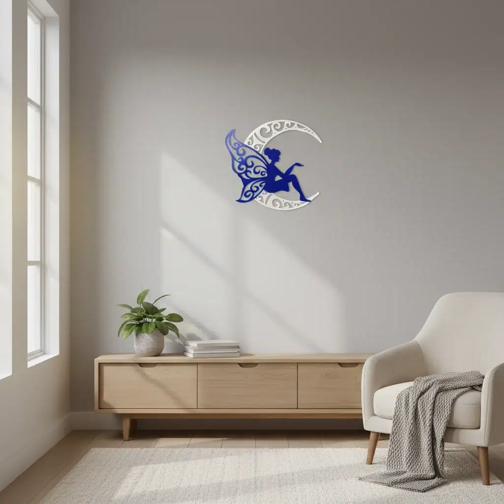 Decoración de Pared - Hada Azul en Luna Fluorescente