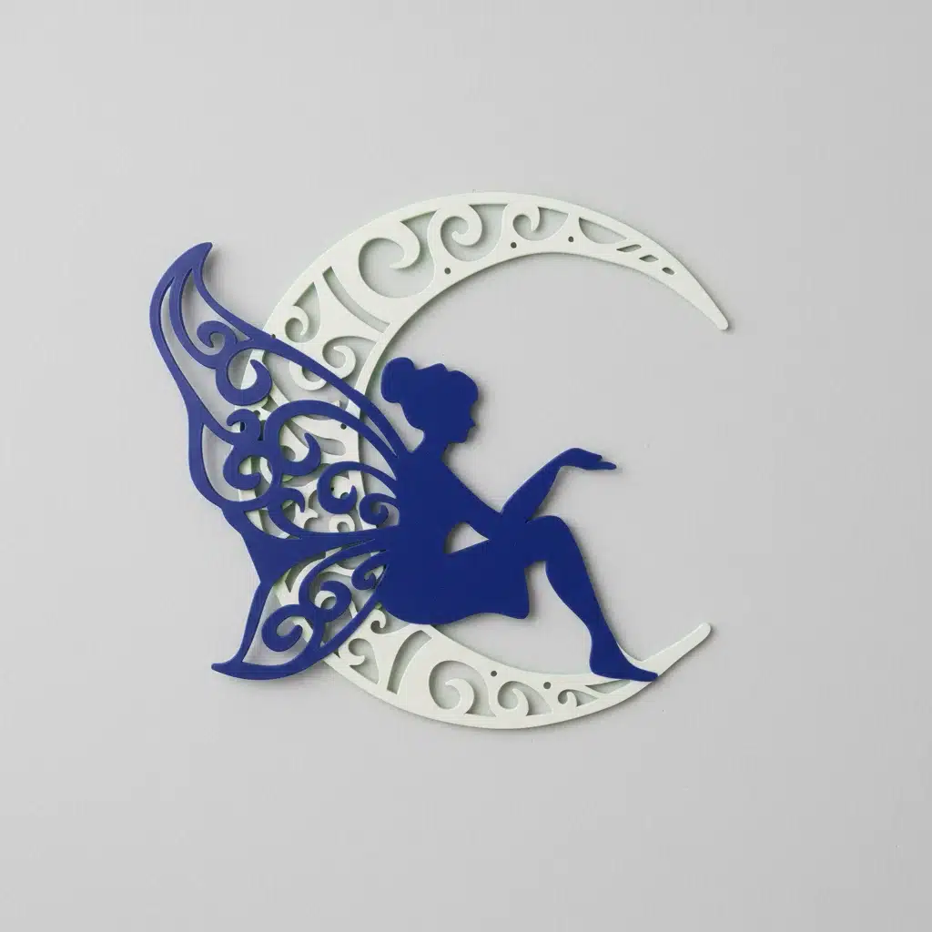 Decoración de Pared - Hada Azul en Luna Fluorescente